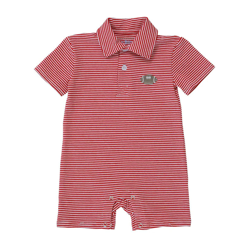 Itsy Bitsy Football Polo Romper Red