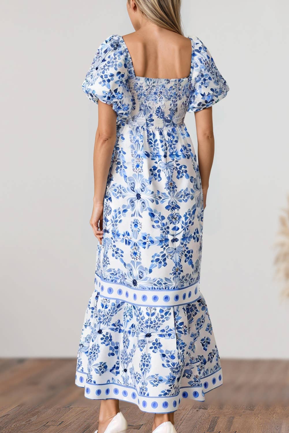 Aapparella - Floral Print Bubble Sleeve High Waist Maxi Dress | S-XL