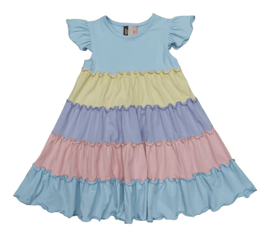 color block pastel dress Pastel Color Block Tiered Mini Dress
