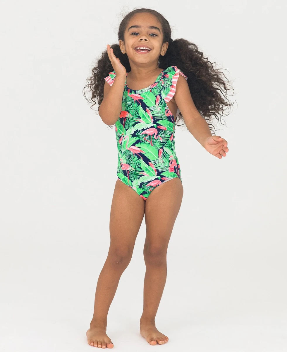 Ruffle V-Back One Piece FLAMINGO FRENZY