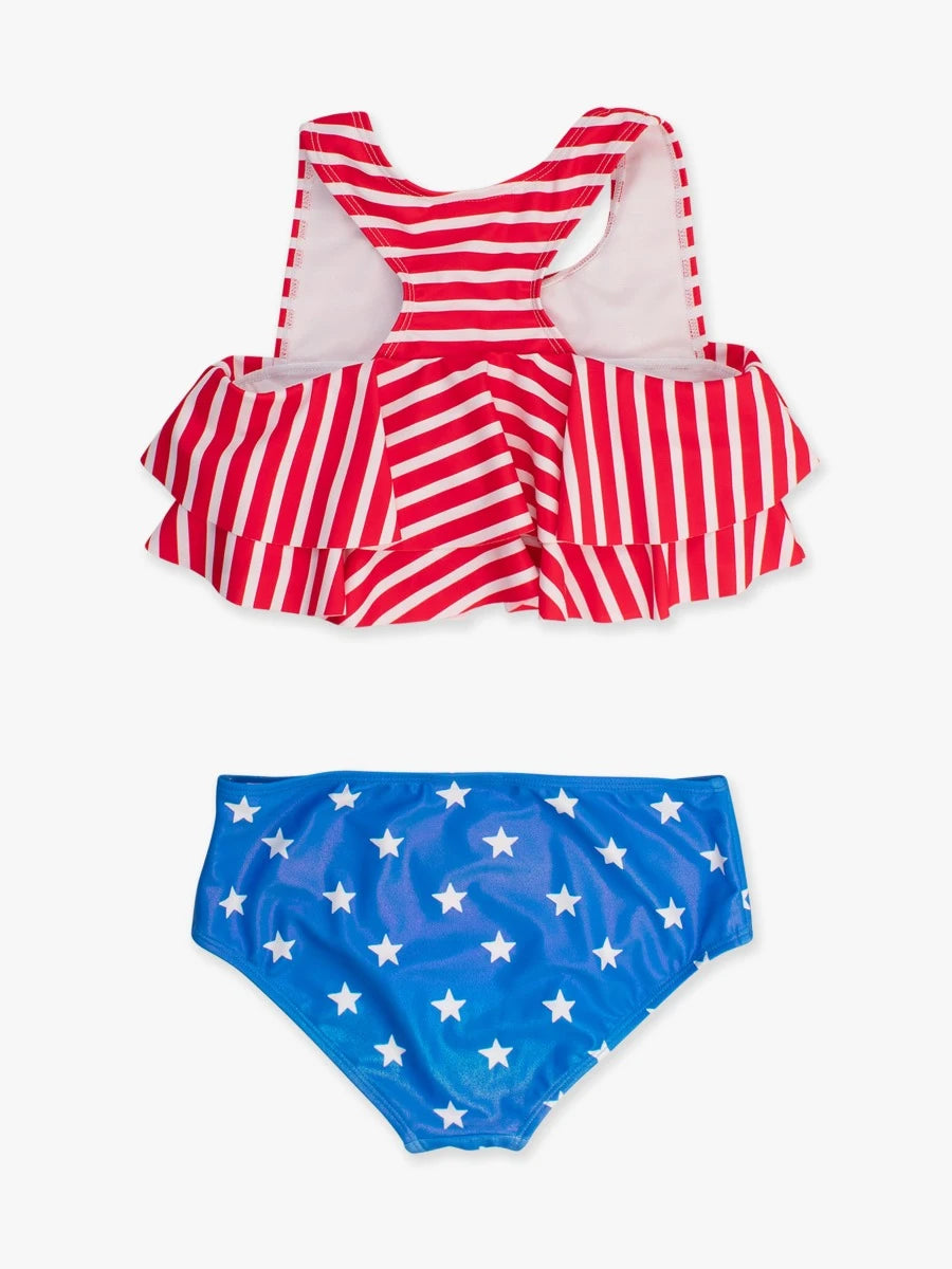 Shimmer Stars & Stripe Girls Flounce Bikini
