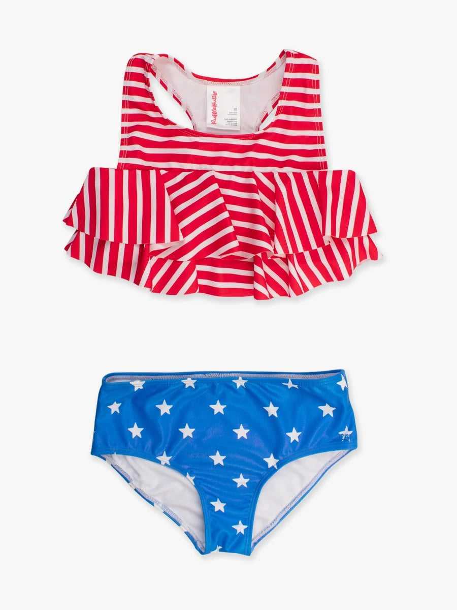 Shimmer Stars & Stripe Girls Flounce Bikini