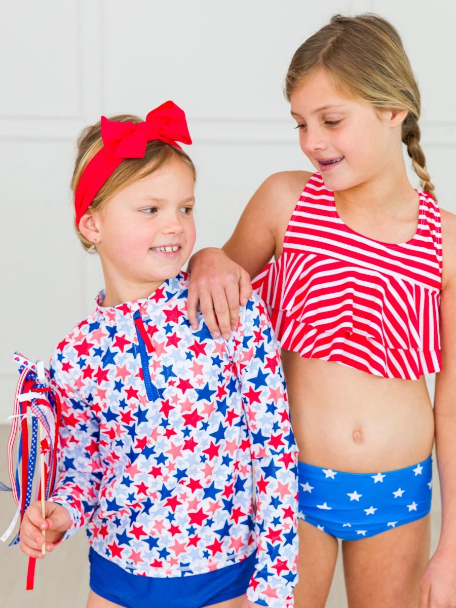 Shimmer Stars & Stripe Girls Flounce Bikini