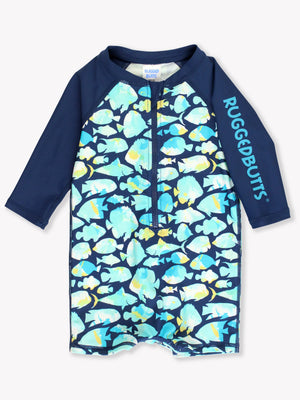 Boys' Logo Long Sleeve One Piece Rash Guard Fish Friends