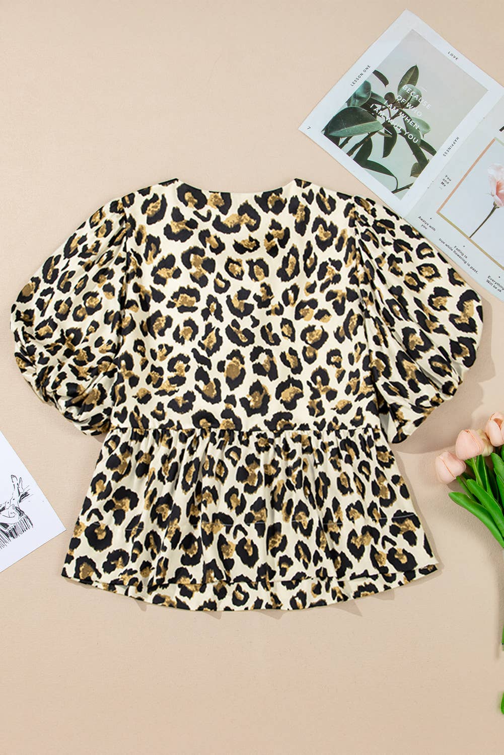 Aapparella - Wild Leopard Print Bow Tie Puff Sleeve Blouse | S-XL