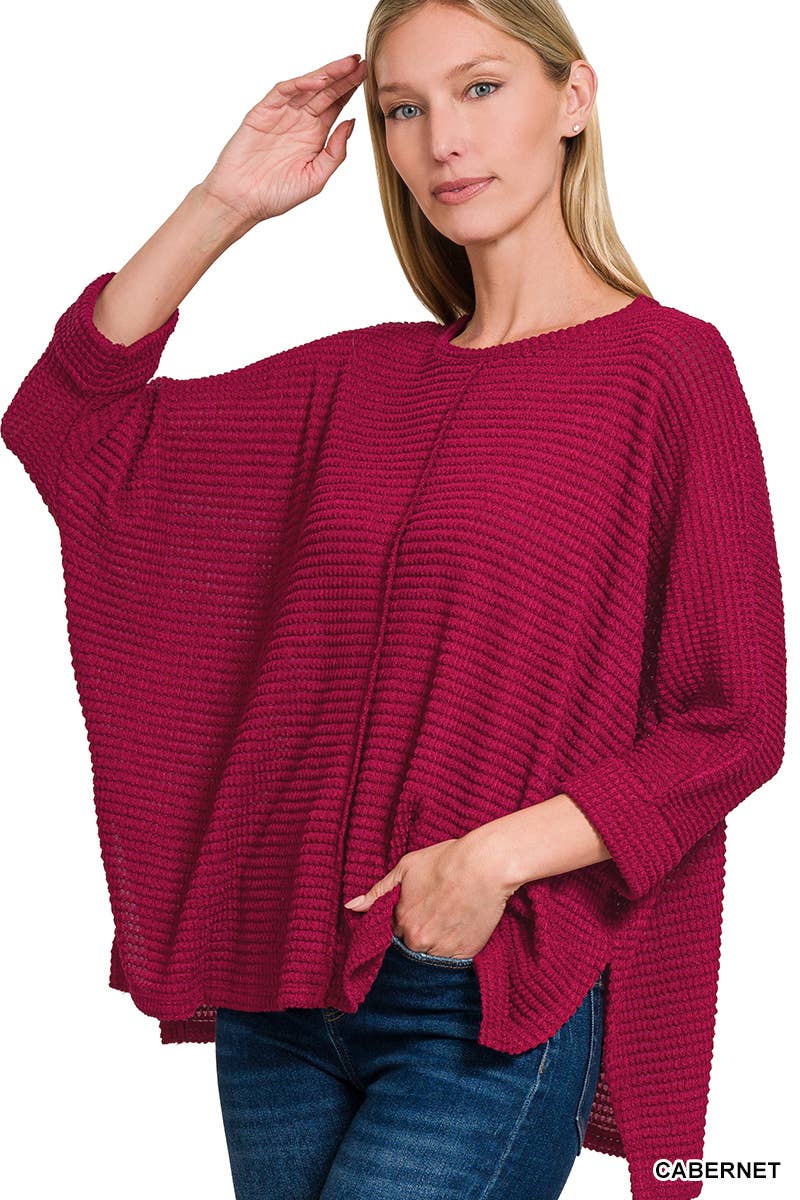 Batwing Sleeve Jacquard Sweater Cabernet