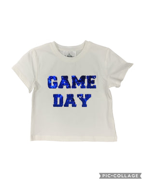 Belle Cher Game Day Sequin Top Royal/White