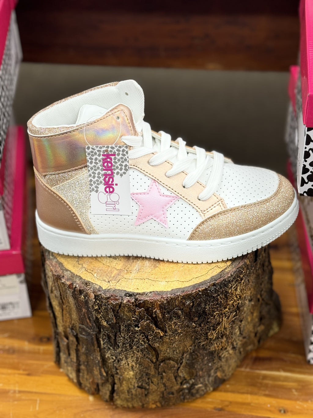 Kensie Girl White/Rose Gold Hi-Top Sneakers