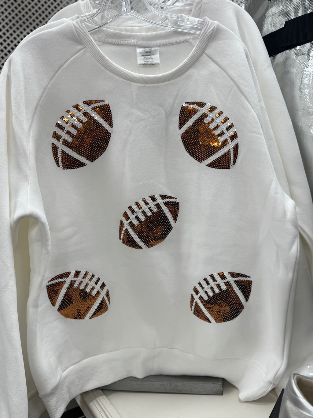 Football Sequin White Sweatshirt