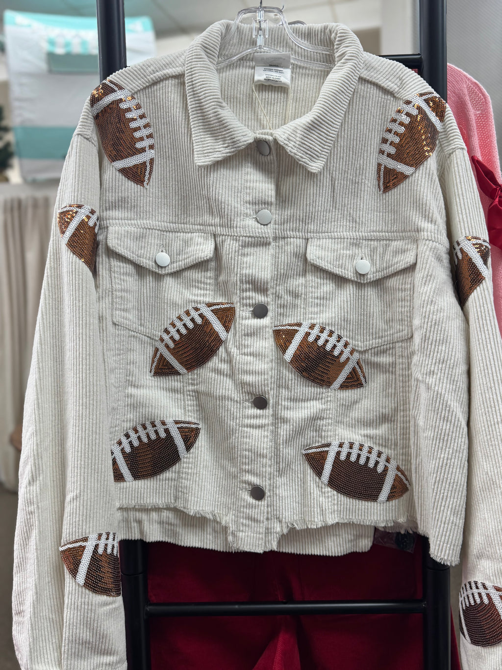 Football Sequin White Corduroy Jacket