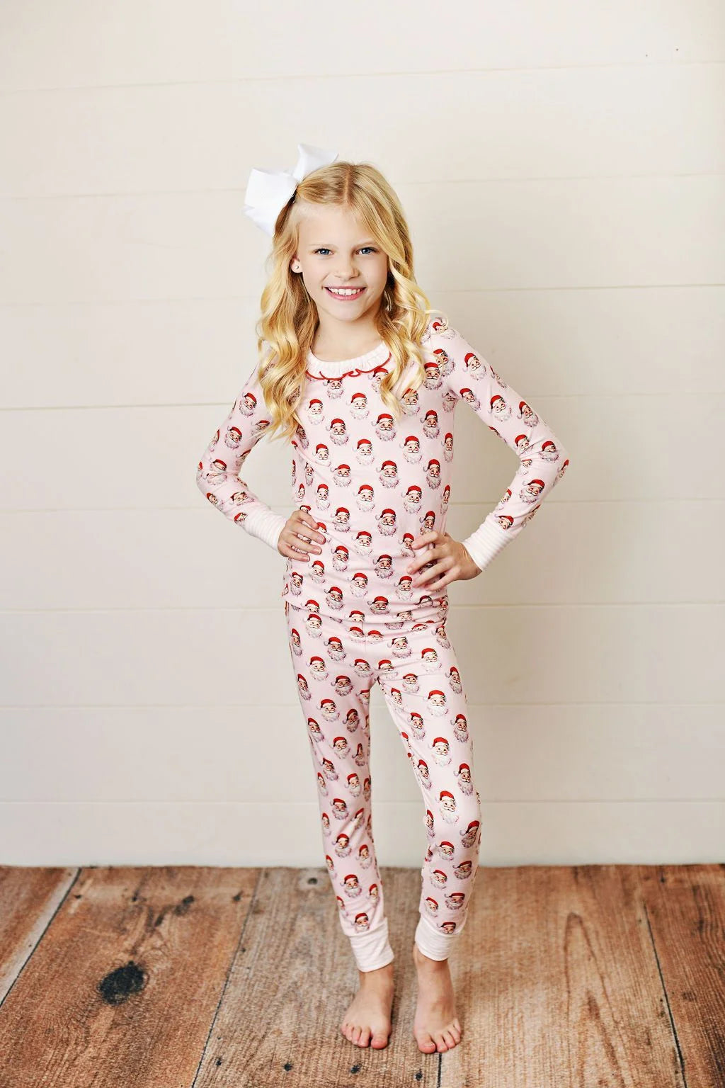 Swoon Baby Girls Butterknit Pajamas PJ Set - Santa Claus Print - Pink