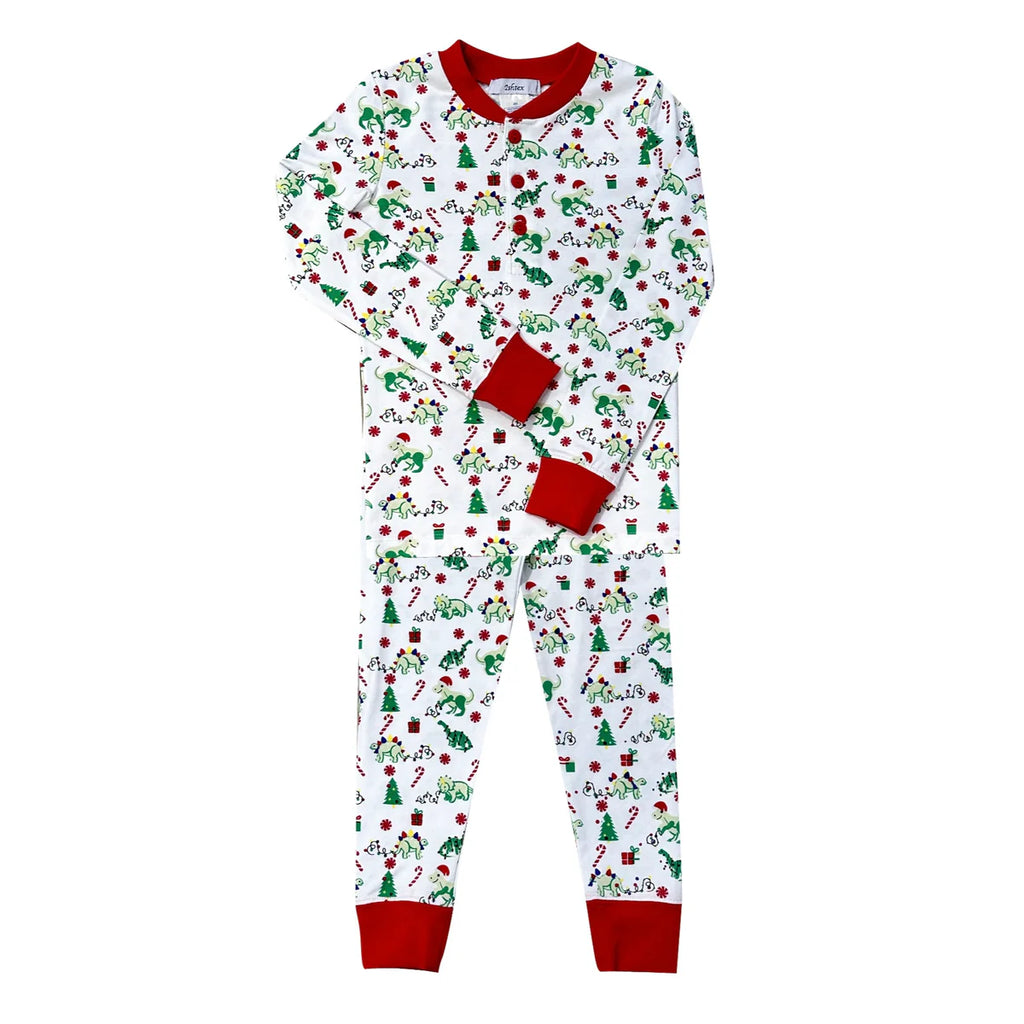 Ishtex Christmas Dinosaurs Pajama Set - Red/Green