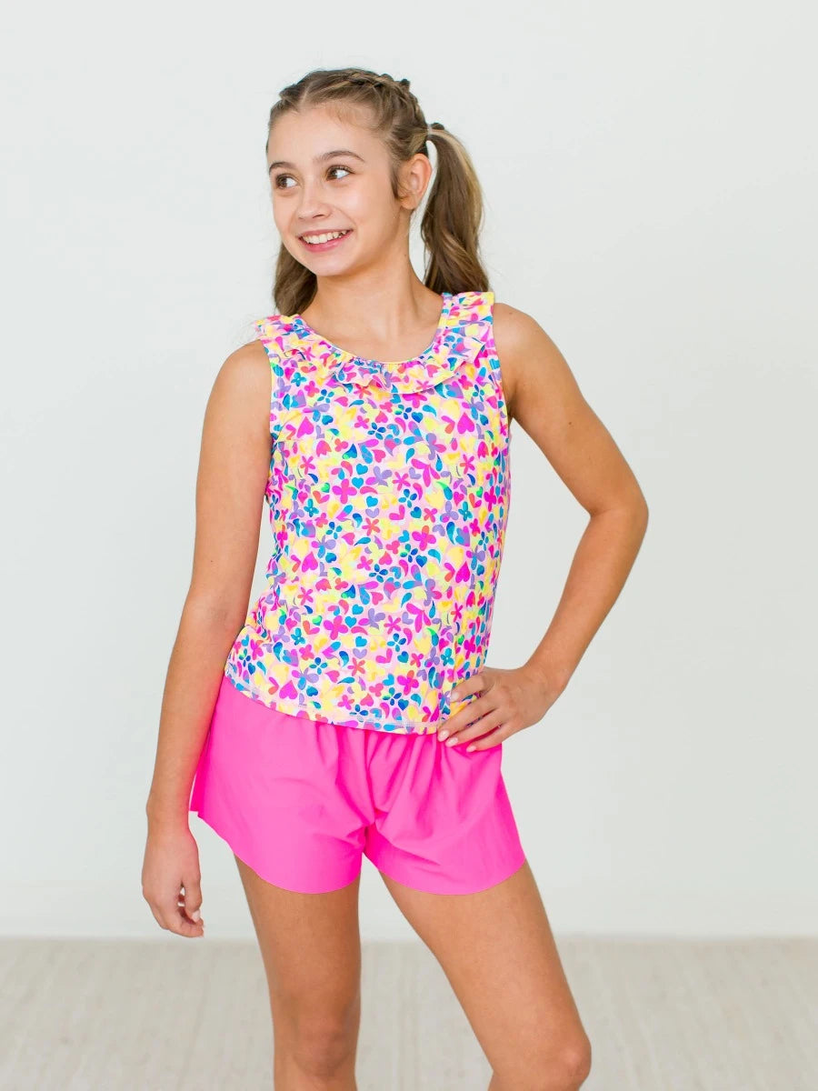 Active Ruffle Tank Top Vibrant Neon