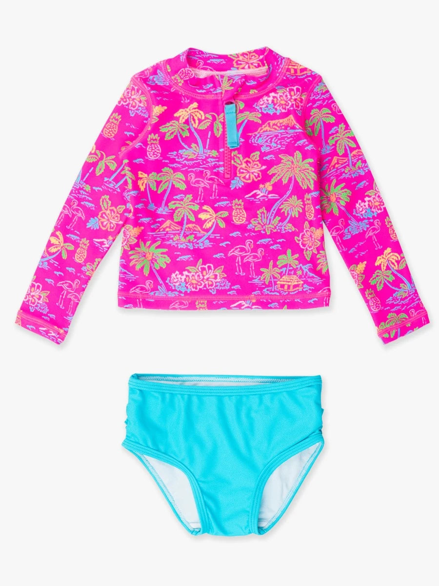 Long Sleeve Zipper Rash Guard 2-Piece Neon Island Time