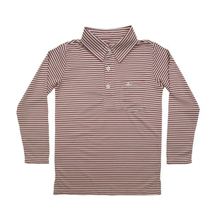 INSHORE LS PERFORMANCE POLO - MAROON STRIPE