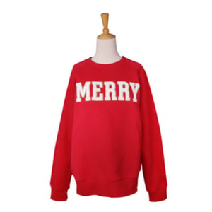 MERRY Chenille Letter Sweatshirt Red