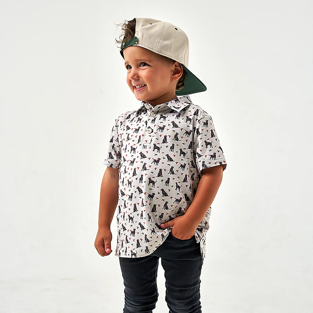 BURLEBO Boys' Performance Polo Shirt Ducks and Dogs