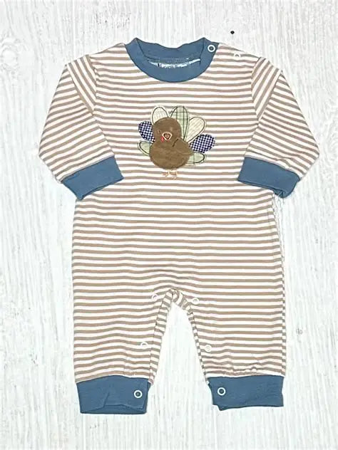 Three Sisters Baby Turkey Applique Boy Romper