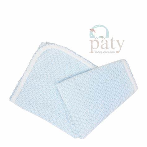 Paty Knit Receiving/Swaddle Blanket Blue