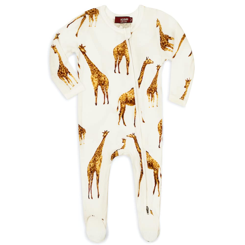 MILKBARN  Orange Giraffe Bamboo Zipper Footed Romper