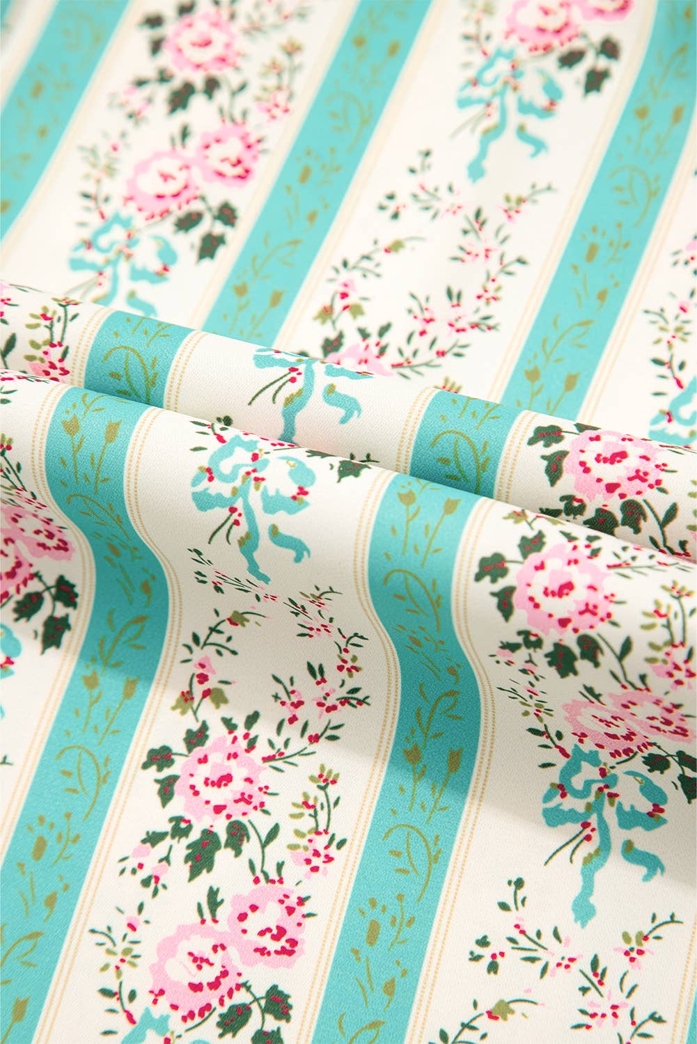 Aapparella - Floral Striped Pattern Puff Short Sleeve Dress | S-XL