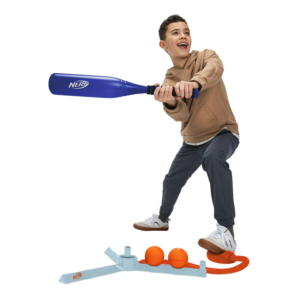 NERF Airtee Baseball Tee - Baseball Stomp Launcher - Includes 21" Plastic Bat & Foam Balls - Outdoor