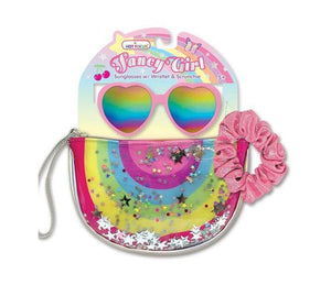 Hot Focus Fancy Girl Sunglasses With Wristlet And Scrunchie Rainbow Set