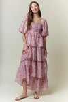 Jacq Chiffon Puff Sleeve Tiered Maxi Dress