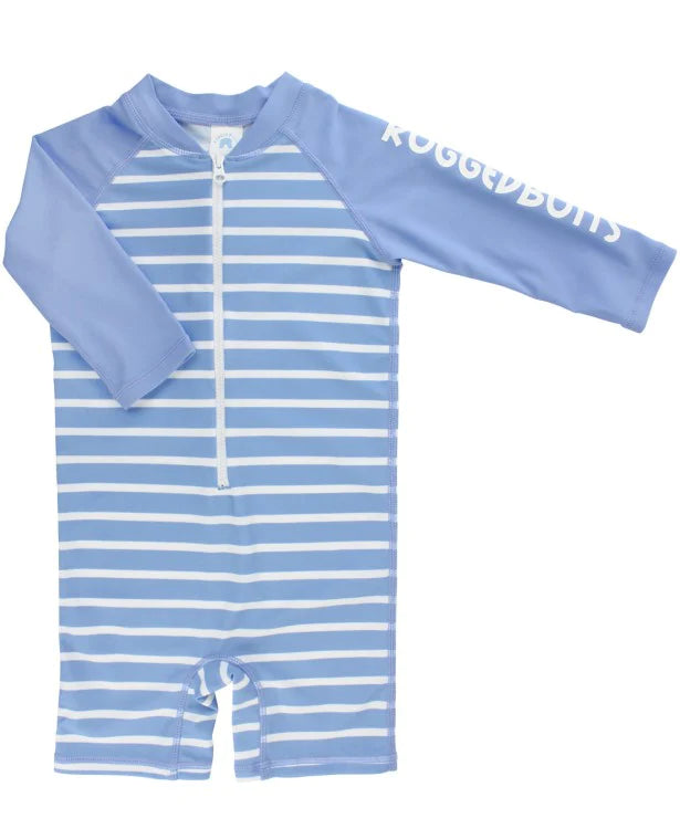 Boys' Logo Long Sleeve One Piece Rash Guard Cornflower Blue Stripe