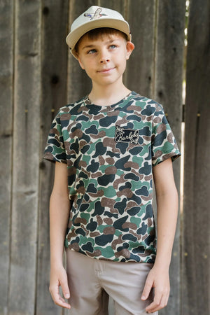 Youth Tee - Throwback Camo - Patch logo Pocket