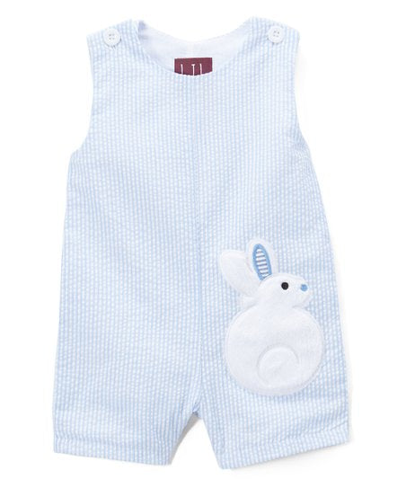 Lil Cactus Blue Striped Seersucker Fuzzy Bunny Romper