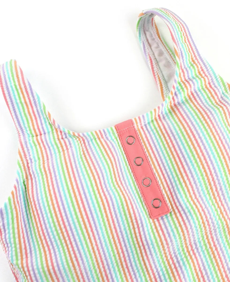 Rainbow Seersucker Tween Henley One Piece