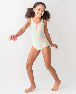 Rainbow Seersucker Tween Henley One Piece